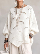 Coravina - Strukturierter Ajour-Strickpullover – Weiß