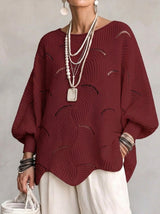 Coravina - Strukturierter Ajour-Strickpullover – Burgunderrot