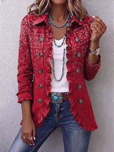 Damen Rüschenjacke mit Knöpfen – Rot