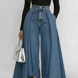 Damenjeans mit hoher Taille und weitem Bein – Blau