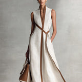 Ärmelloses Baumwoll-Leinen-Kleid für Damen – Weiß