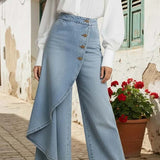 Damenjeans mit hoher Taille, lockerer Passform und weitem Bein – Hellblau