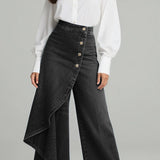 Damenjeans mit hoher Taille, lockerer Passform und weitem Bein – Schwarz