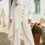 Damenjeans mit hoher Taille, lockerer Passform und weitem Bein – Beige
