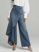 Damen Hochtaillierte Weite Jeans – Lässige Bequeme Denim Hose – Blau