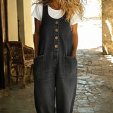 Denim-Jumpsuit für Damen mit Baumwollweste – Schwarz