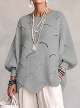 Coravina - Strukturierter Ajour-Strickpullover – Grau