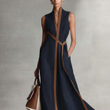 Ärmelloses Baumwoll-Leinen-Kleid für Damen – Marineblau