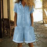 Damen-Jeans-Jumpsuit aus Baumwolle – Hellblau