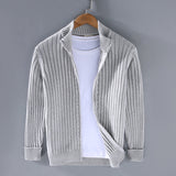 Ormand | Herren Strickjacke Gerippter Zip-Cardigan – Hellgrau