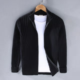 Ormand | Herren Strickjacke Gerippter Zip-Cardigan – Schwarz