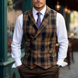 James | Herren Karo-Weste mit Knöpfen und Taschen – Khaki