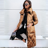 Osvika | Damen Lange Steppjacke Wintermantel – Khaki