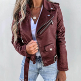 Ottilie | Damen Kunstleder Bikerjacke mit Reißverschluss – Rot