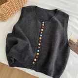 Ottilie | Damen Strickweste mit Farbigen Knöpfen – Grau