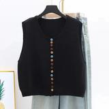 Ottilie | Damen Strickweste mit Farbigen Knöpfen – Schwarz