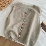 Ottilie | Damen Strickweste mit Farbigen Knöpfen – Aprikose