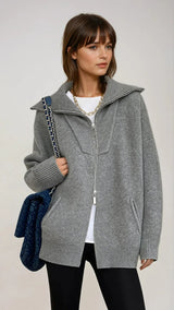 Oversized Offener Kragen-Cardigan – Grau