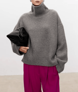 Paula | Eleganter Damenpullover Rollkragen hochwertig – Grau