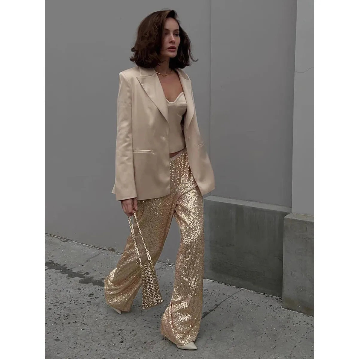 Paillettenhose Mit Hoher Taille Für Damen | Locker