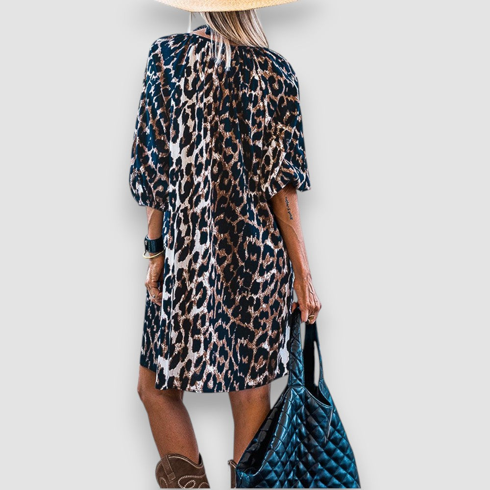 Petrus | Panther Print Kleid mit Puffärmeln