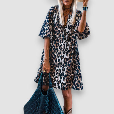 Petrus | Panther Print Kleid mit Puffärmeln