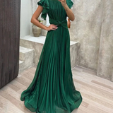 Patricia | Damen Maxikleid im A Linien Stil mit Falten und Volant – Grün