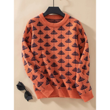 Paulina | Damen Pullover mit Weihnachtsbaum Muster und Langarm Stil – Orange