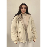 Peggy | Damen Bomberjacke mit Kapuze und Reißverschluss – Beige