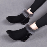 Petra | Damen Orthopädische Gefütterte Wildleder Stiefeletten mit Kunstfell und Reißverschluss – Schwarz