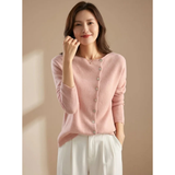 Philine | Damen Langarm Strickjacke mit V-Ausschnitt und Knöpfen – Rosa