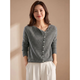 Philine | Damen Langarm Strickjacke mit V-Ausschnitt und Knöpfen – Grau