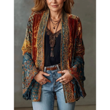 Philomena | Damen Braune Boho Jacke mit Blumenmuster – Braun