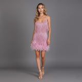 Sandra | Damen Mini Partykleid Mit Fransen Und Federn – Rosa