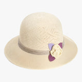 Sonnenhut mit breiter Krempe und Perlenblumen für Damen – Beige