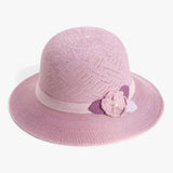 Sonnenhut mit breiter Krempe und Perlenblumen für Damen – Rosa