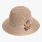 Sonnenhut mit breiter Krempe und Perlenblumen für Damen – Khaki