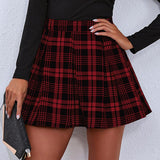 Plissierter Minirock Karo Trend – Rot