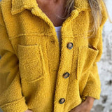 Katharina | Plus Size Damen Cardigan Knopfverschluss Kragen Taschen – Gelb