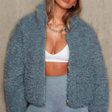 Plüschjacke Kurz Damen – Blau