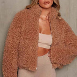 Plüschjacke Kurz Damen – Braun