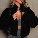 Plüschjacke Kurz Damen – Schwarz