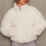Plüschjacke Kurz Damen – Weiß