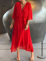 Damen Chiffon Wickelkleid Für Partys – Rot