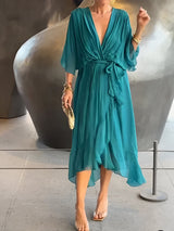 Damen Chiffon Wickelkleid Für Partys – Marineblau