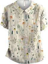 Annika | Polo Shirt Damen Blumenmuster Locker Geschnitten Kragen – Weiß