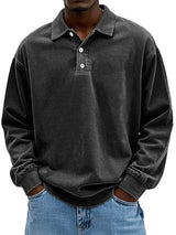 Robert | Herren Freizeit-Polo-Sweatshirt mit langen Ärmeln – Schwarz