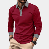 Poloshirt Herren Langarm Slim Fit – Bordeaux