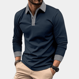 Poloshirt Herren Langarm Slim Fit – Marineblau