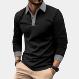 Poloshirt Herren Langarm Slim Fit – Schwarz